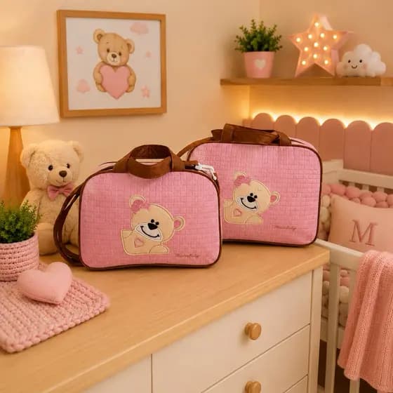 Kit Bolsa Maternidade Bordado Urso Menino Menina Promoção