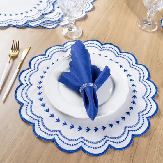 Kit Jogo Americano Sousplat Bordado Suplat de Mesa Posta Com Guardanapos