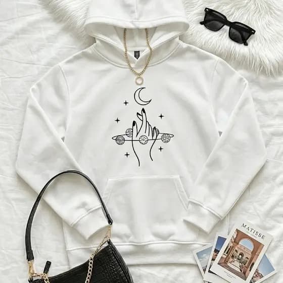 Moletom Canguru Unissex Feminino Estampa Planetas Estilosa Premium Inverno Confortável Elegante
