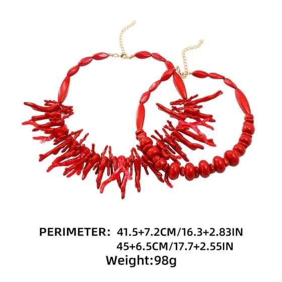 Conjunto De Duas Peças De Colar De coral Vermelho , Acessórios Europeus E Americanos Transfronteiriços De Estilo Boêmio