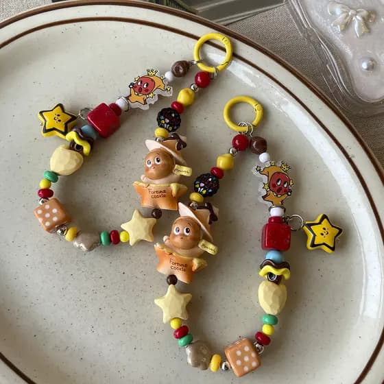 Pingente de Celular Criativo com Estrela de Desenho Animado, Cordão Vintage DIY, Chaveiro para Celular, Acessório para B