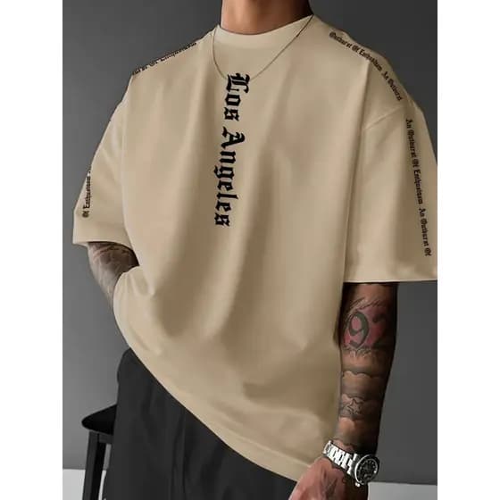 Camiseta Masculina Streetwear 240g Los Angeles Estampada Estilo America Oversized