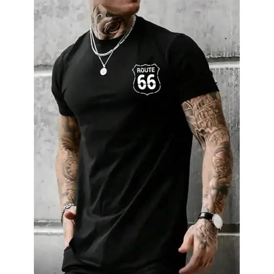 Camiseta Masculina Route 66 Estampada Lançamento Moda Casual Camisa Algodão Linha Premium