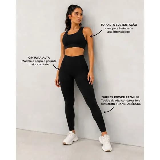Conjunto Fitness Feminino Calça Legging Cintura Alta + Cropped Suplex Premium Ideal Para Academia