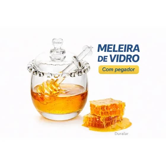 Meleira de Vidro 250ml – Tampa e Pegador, Abelha/Colméia