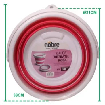 Balde Dobrável Retrátil Flexível 12L Silicone com Alça Branco com Rosa