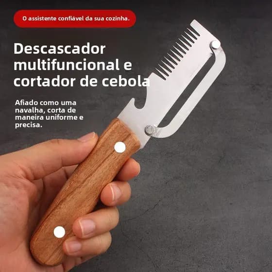 Cortador de Cebola Multifuncional em Aço Inoxidável, Descascador, Triturador 3 em 1, Abridor de Garrafas, Descascador e