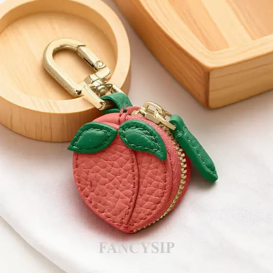 Bolsa De Moedas Em Formato De Fruta , Pingente De Couro PU Cereja Morango , Troca Fofa Com Zíper Chaveiro De Frutas Femi