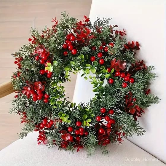 1 peça guirlanda de natal-frutas vermelhas artificiais e decorações de porta de folhas verdes enfeites de guirlanda de n