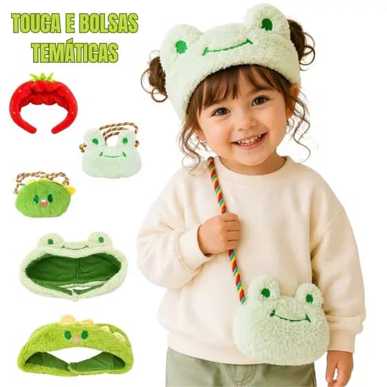 Acessórios de Pelúcia Infantil Touca e Mini Bolsa