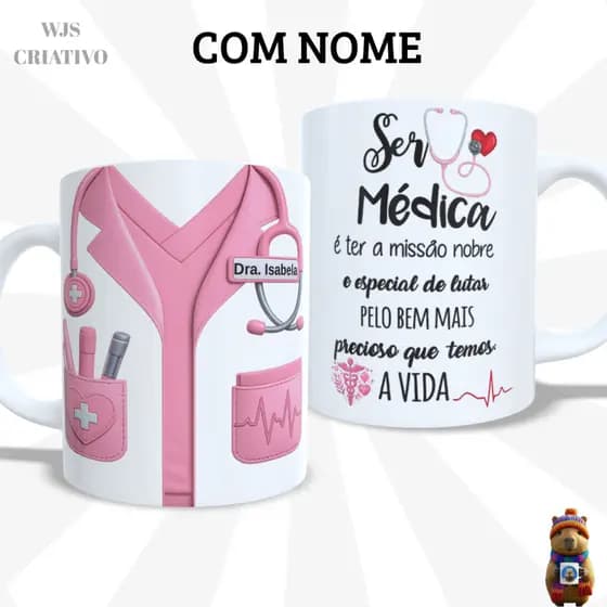 Caneca Medicina Jaleco 3D Xícara Personalizada Presente Médica Porcelana
