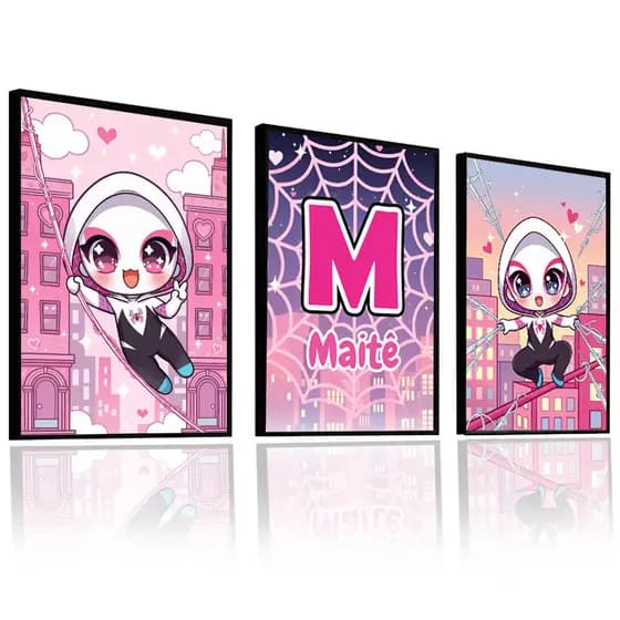 Quadro Decorativo Mulher Aranha Spider Woman Personalizado Nome Man Homem Aranha Menina Grande