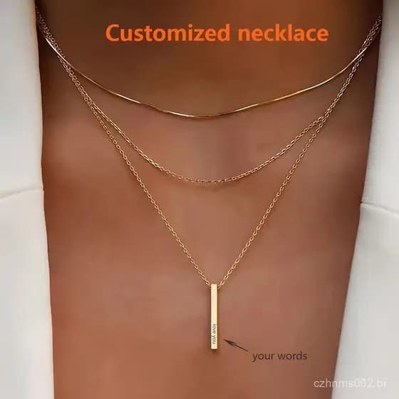 Colar com pingente retangular tridimensional em aço inoxidável, design personalizado com nome para mulheres, pode ser us