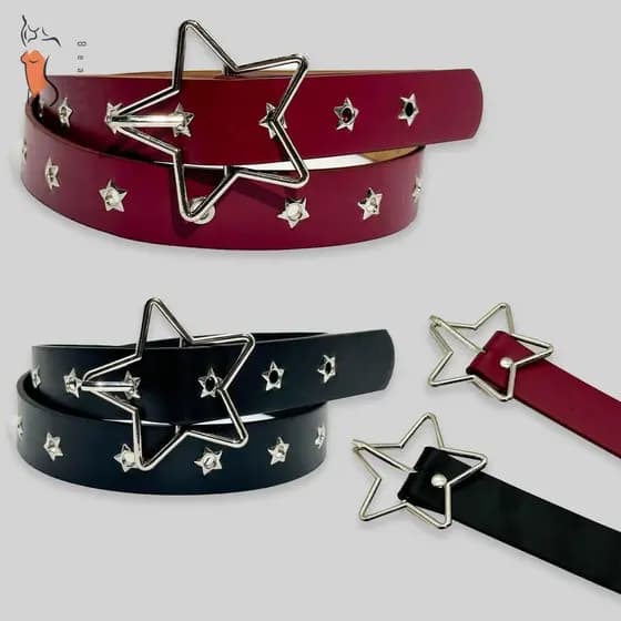 Cinto De Rebite Estrela Oca Punk Y2K – Acessório De Moda Feminina Para Jeans