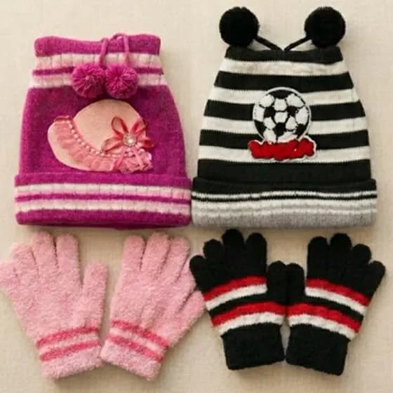 Kit Touca e Luva Infantil Menina Menino Inverno Touca de Frio Luva para Criança Gorro com Pom Pom