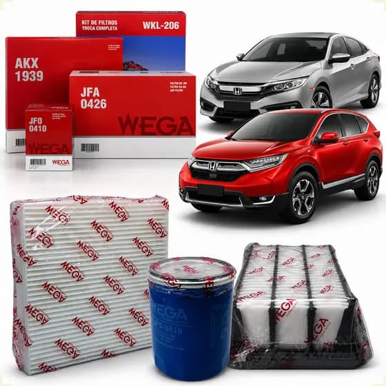 Kit Filtros Wega Carro Civic CR-V Touring Turbo 1.5 Troca Completa Ar Óleo Cabine Revisão WKL-206