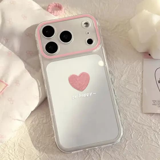 Capa Transparente para iPhone 13 12 11 14 15 16 17 pro max com Coração rosa Anti-choque Frete Grátis,Envio 24h