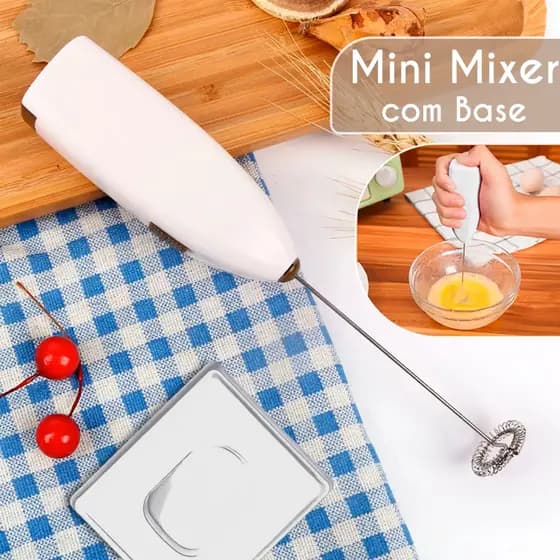 Mini Mixer com Base Fácil Apoio Achocolatado, Gelatina, Shakes, Omelete e Drinks Espumosos