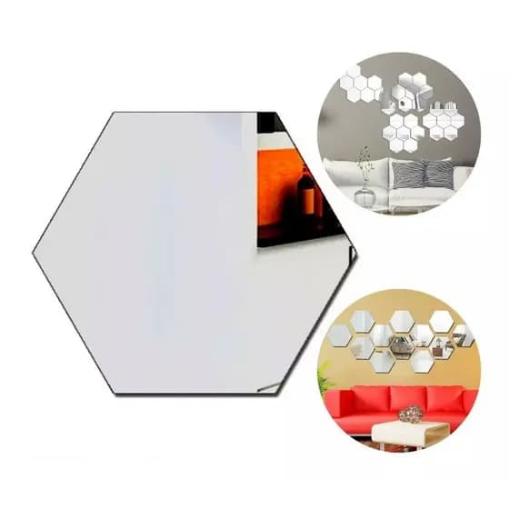Espelho Adesivo Hexagonal para Decoração - Sala Quarto Banheiro Ambiente Espelho Nítido Flexível