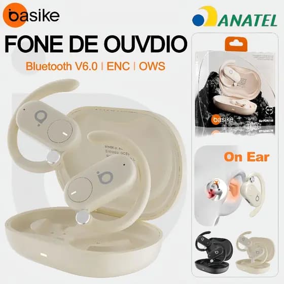 Basike Fone OWS Aberto Sem Fio Gancho Giratório Cancelamento Ruído Som Estéreo Esportivo Uso Diário