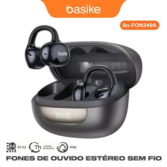 BASIKE Fone de Ouvido Clip On Bluetooth Sem Fio Esportivo Som Estéreo Prova Dágua Leve e Confortável