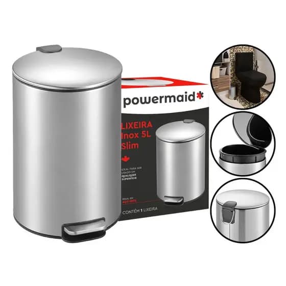 Lixeira Slim 5 ou 12 Litros Aço Inox Escovado Pedal Cozinha Lavabo Banheiro