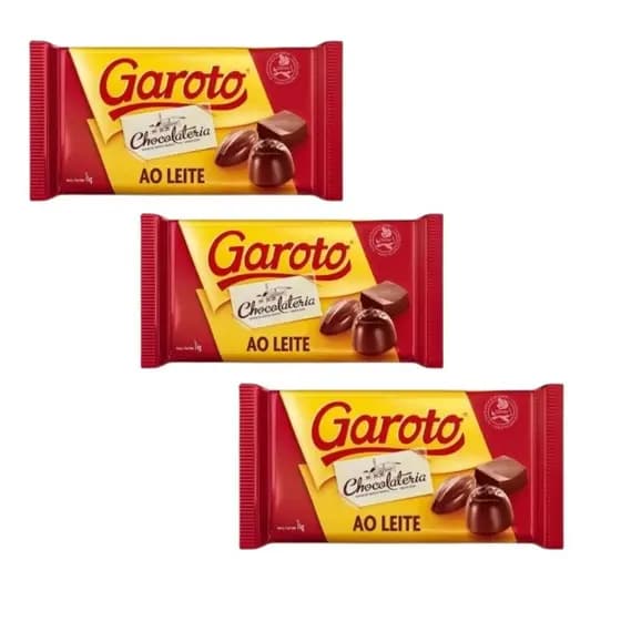 Kit 3 Barras de Chocolate Garoto 1kg Ao Leite