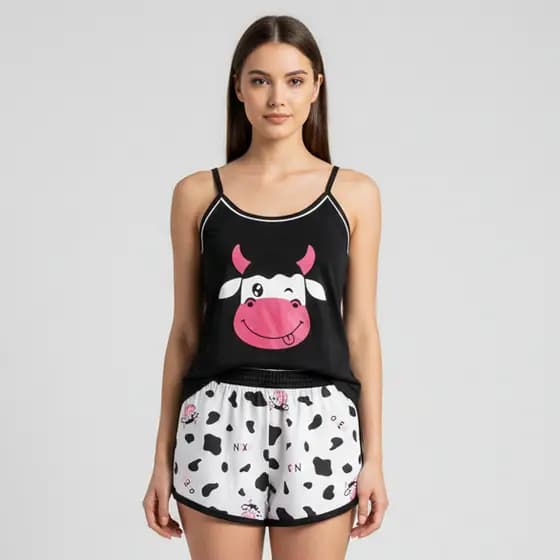 Baby Doll Feminino Adulto Malha PV Não Dá Bolinha Cós Duplo Alcinha Reforçada