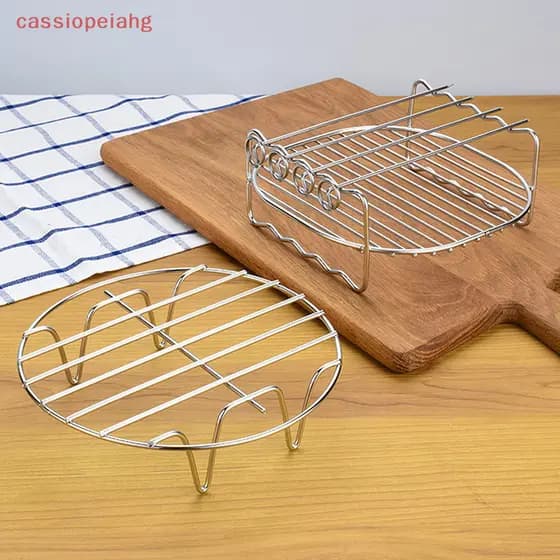 Fritadeira de ar em aço inoxidável com rack multifuncional de dupla camada, bandeja redonda para assar e suporte para es