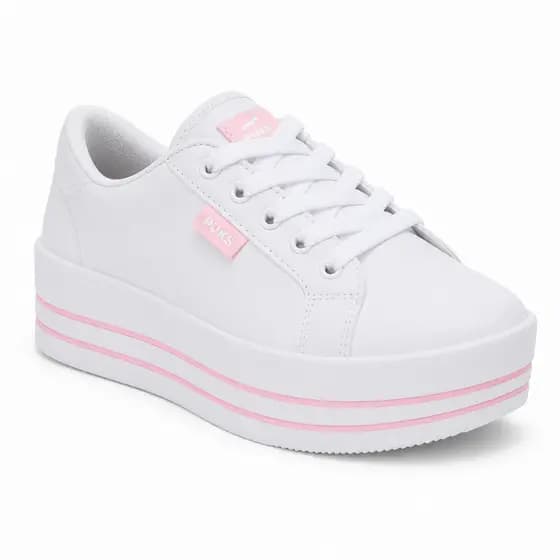 Tênis Feminino Casual Lançamento Barato Branco Rosa Lindo Plataforma Trabalho