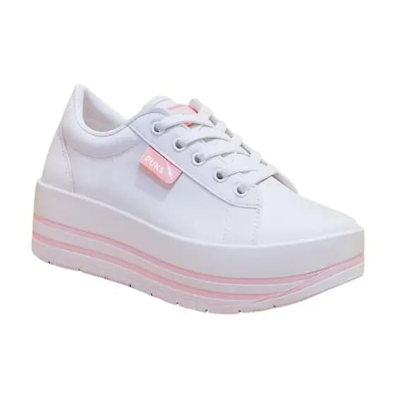 Tênis Feminino Lançamento Plataforma Trabalho Barato Confortavel Branco Rosa Lindo