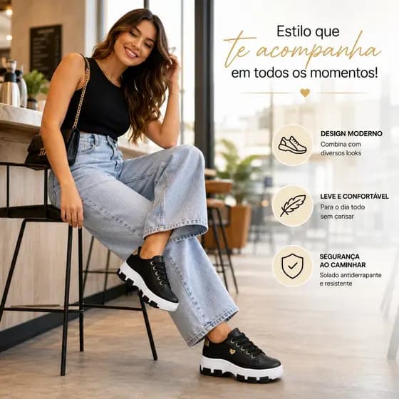 Tênis Casual Feminino Sola Alta Conforto Leve e Super Estiloso Macio