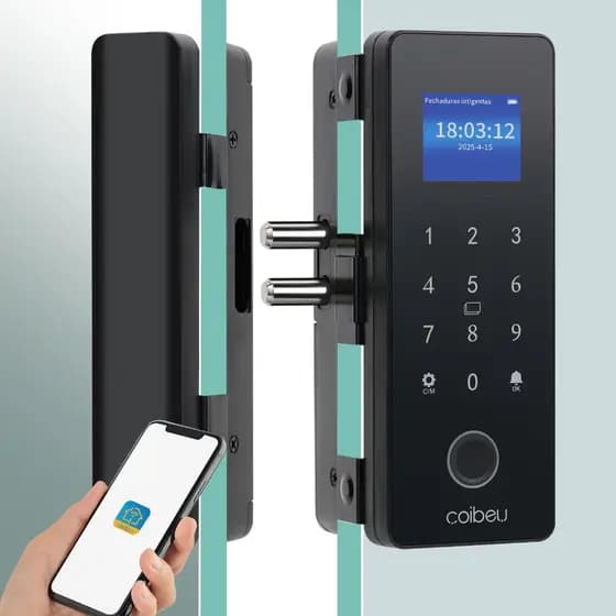 Fechadura para Porta de Vidro com Reconhecimento Digital e Controle por Aplicativo Escritório Plana Puxar Biometria WiFi