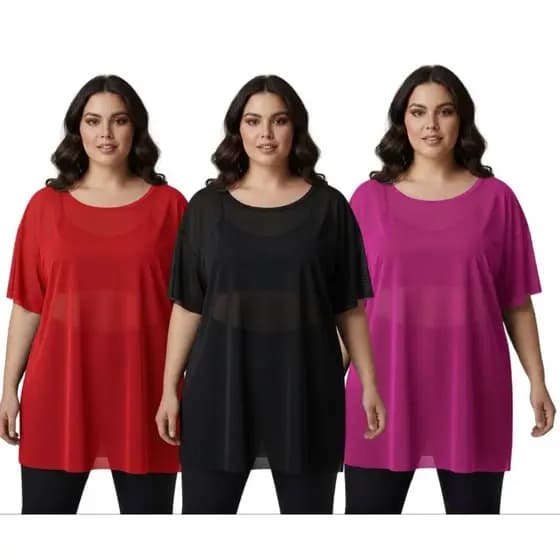 Blusa Feminina Tule Academia com Tecido Leve e Transparente