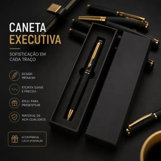 Caneta Gel Executiva Premium 0.7mm Preta Escrita Macia com Caixa Porta Caneta Presenteável Kit 1 2 5 10 Unidades