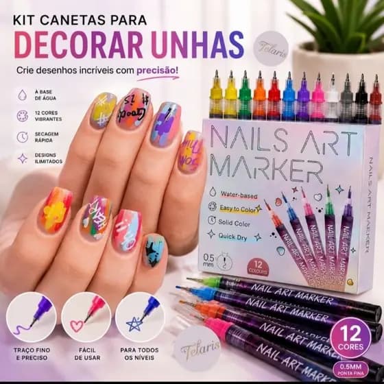Caneta para Decorar Unhas Nail Art 6 ou 12 Cores Desenho em Unhas Ponta Fina 0,5mm Secagem Rápida kit Profissional