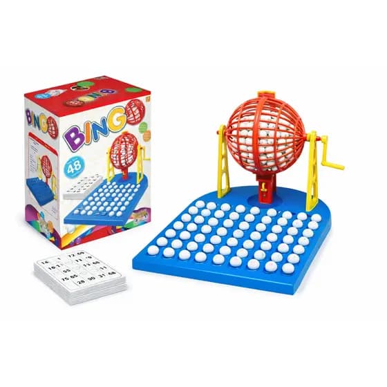 Jogo de Bingo com Globo Giratório, Bolinhas Numeradas e 48 Cartelas – Bingo de Mesa para Família, Festas e Diversão