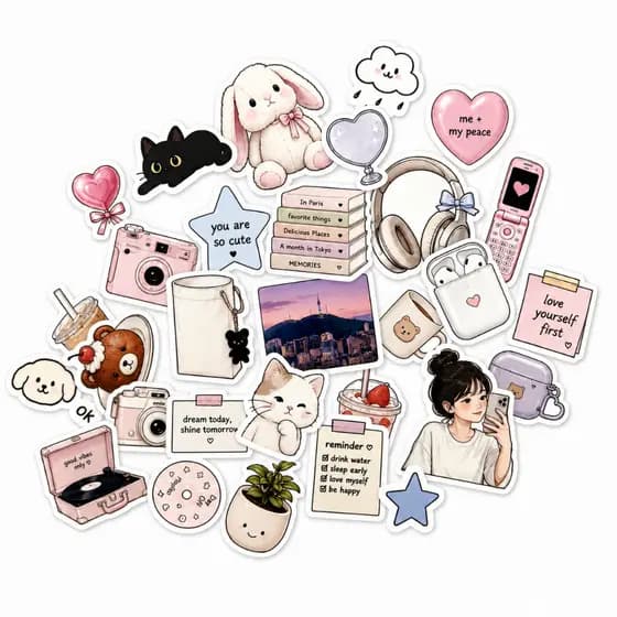 30 Adesivos Aesthetic Korean Vibes K-pop Livros Scrapbook Stickers