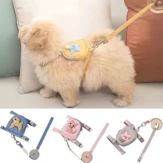 Filhote De Cachorro Bonito Do Gato Cão Arnês Com Bolsa Pet Arreios E Trela Set Para Cães Pequenos Acessórios Da Ao Leads