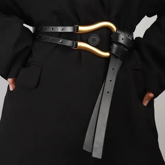 Cinto Slim com Fivela de Metal Elegante para Mulheres, Cinto Longo de Couro PU para Decoração de Vestidos, Casacos e Tra