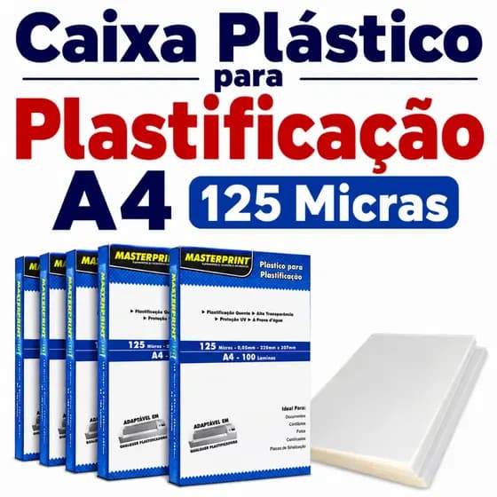 Caixa Plástico para Plastificação A4 125 Micras Masterprint 100 Folhas Polaseal Plastificadora Alta Qualidade