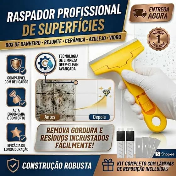kIT Raspador De Limpeza Multiuso Remove Tinta Cola Vidro E Piso + 3 Lâminas de Brinde Limpa Vidro Estilete Chão