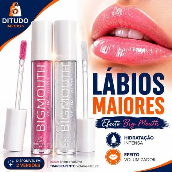 Lip Gloss Big Mouth Hidrata E Aumenta Volume Labial e Maquiagem Efeito Espelhado Efeito Volume Bocão Envio Rapido
