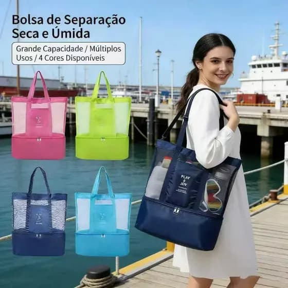 Bolsa de Praia Sacola com Cooler Elegante Resistente Grande e Versátil Separação seco-molhado