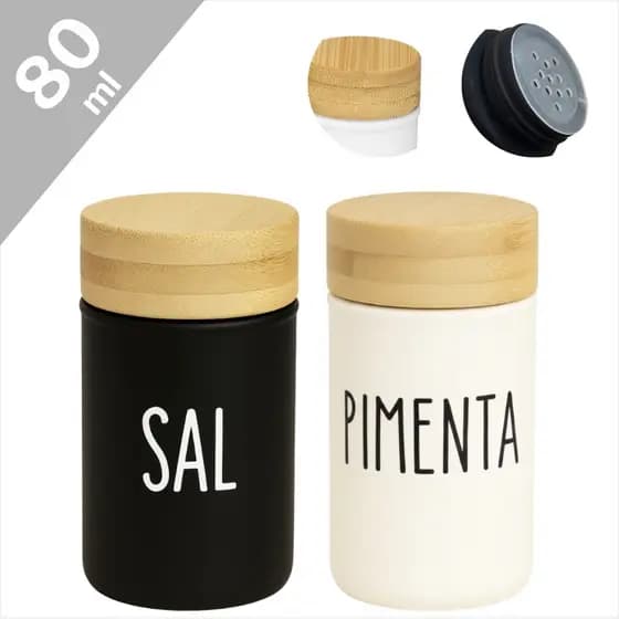 Kit Saleiro Sal e Pimenta Para Mesa Cozinha Uso Diario - Doha