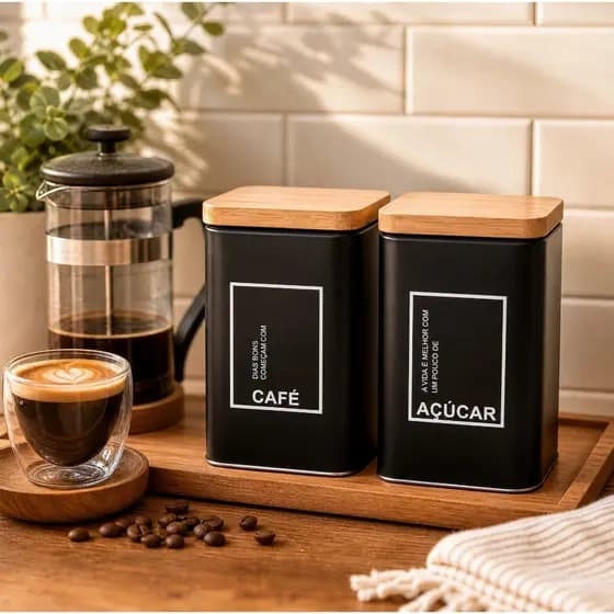 Kit Latas Herméticas Metal Porta Café Açúcar Mantimentos