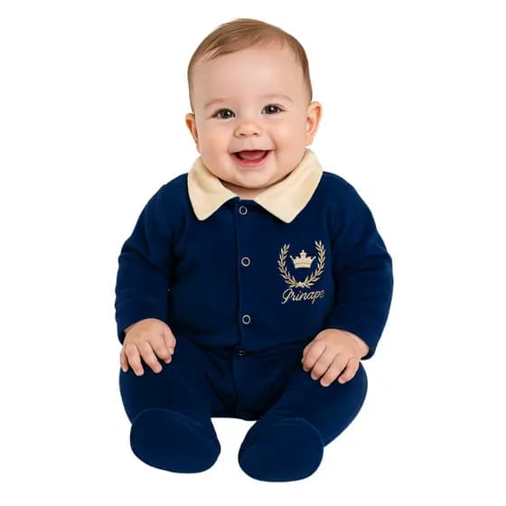 Macacão Bebê Menino Infantil Plush Inverno Quentinho Bordado