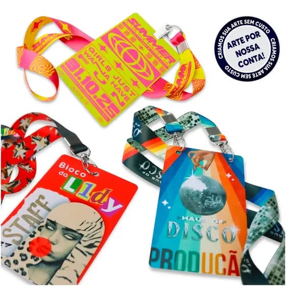 Kit 5 Credenciais PERSONALIZADAS em Pvc com Sua Logo ou Arte + Cordão Premium 20mm