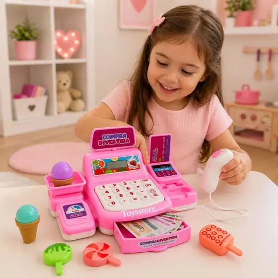 Caixa Registradora com LUZ e SOM Comprinhas Brinquedo Infantil Mercadinho Scanner