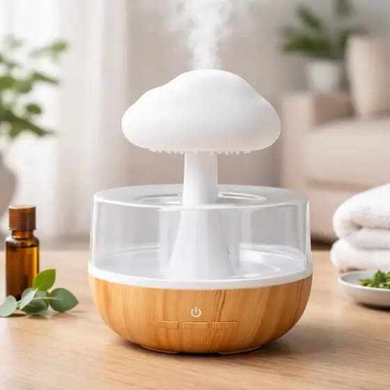 Umidificador Difusor De Ar e Aroma De design Nuvem Chuva Com 7 Cores Luz Noturna Doméstica